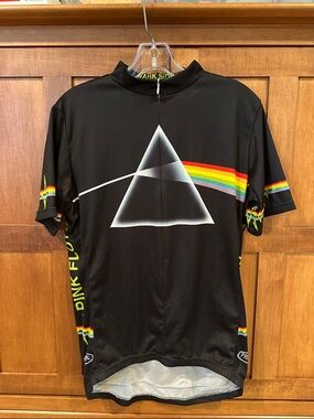 Pink Floyd Black Cycling Jersey with Rainbow Prism Accents (Size L). Never Worn.